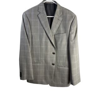 Michael Kors Men's Modern-Fit Poly-Blend Suit Jacket Lt Grey/Blue‎ Plaid 42R EUC